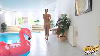 Natalie Cherie'S Steamy Poolside Encounter With A Well-Endowed Man In A Faux Hostel Setting